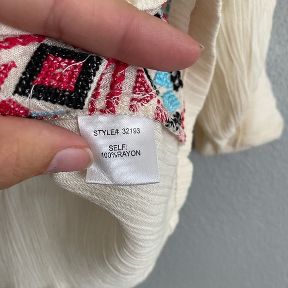 Anthropologie Skies are Blue Top Size Small Multicolor Aztec Boho Gauze - Picture 9 of 10